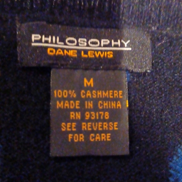 PHILOSOPHY by Dane Lewis 100% Cashmere Black & Blue Cashmere Cardigan size  Med - Picture 3 of 3